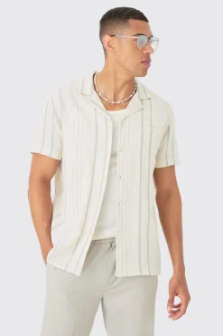 boohooMAN Short Sleeve Textured Multi Stripe Pocket Shirt | UK| Shirts