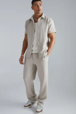 boohooMAN Short Sleeve Textured Stretch Shirt And Trousers Set | UK| Sets & Co-Ords