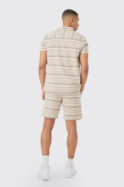 boohooMAN Short Sleeve Textured Stripe Shirt & Short Set | UK| Sets & Co-Ords
