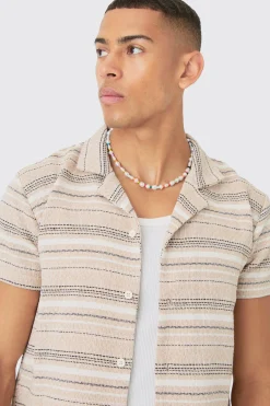boohooMAN Short Sleeve Textured Stripe Shirt & Short Set | UK| Sets & Co-Ords