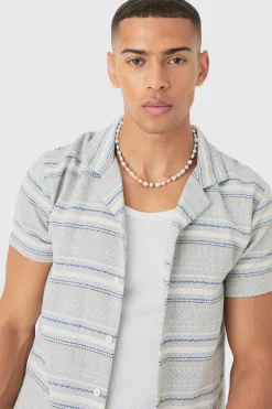 boohooMAN Short Sleeve Textured Stripe Shirt & Short Set | UK| Sets & Co-Ords