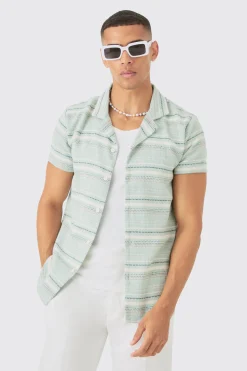 boohooMAN Short Sleeve Textured Stripe Shirt | UK| Shirts