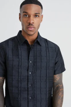 boohooMAN Short Sleeve Textured Tonal Check Shirt | UK| Shirts