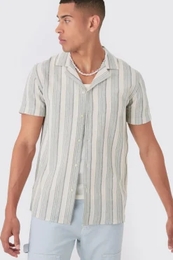 boohooMAN Short Sleeve Textured Tonal Stripe Shirt | UK| Shirts