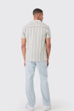 boohooMAN Short Sleeve Textured Tonal Stripe Shirt | UK| Shirts
