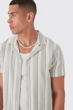 boohooMAN Short Sleeve Textured Tonal Stripe Shirt | UK| Shirts