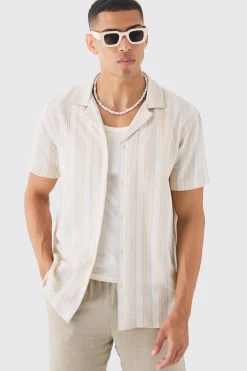 boohooMAN Short Sleeve Textured Tonal Stripe Shirt | UK| Shirts
