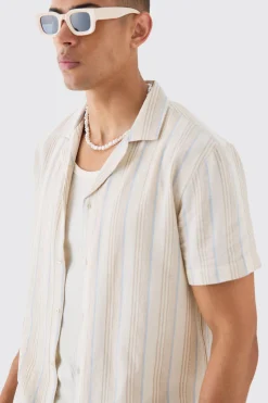 boohooMAN Short Sleeve Textured Tonal Stripe Shirt | UK| Shirts