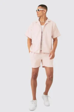 boohooMAN Short Sleeve Triangle Geo Boxy Shirt & Short Set | UK| Sets & Co-Ords