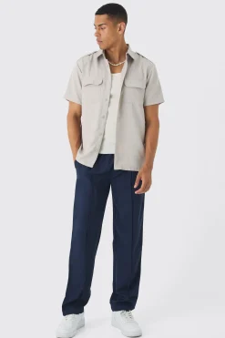 boohooMAN Short Sleeve Utility Twill Shirt & Pintuck Trouser Set | UK| Sets & Co-Ords