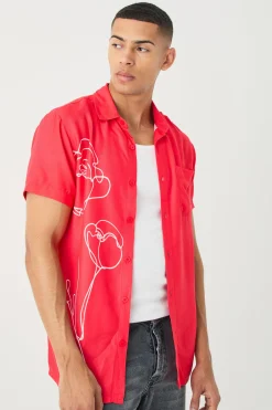 boohooMAN Short Sleeve Viscose Line Flower Shirt | UK| Shirts