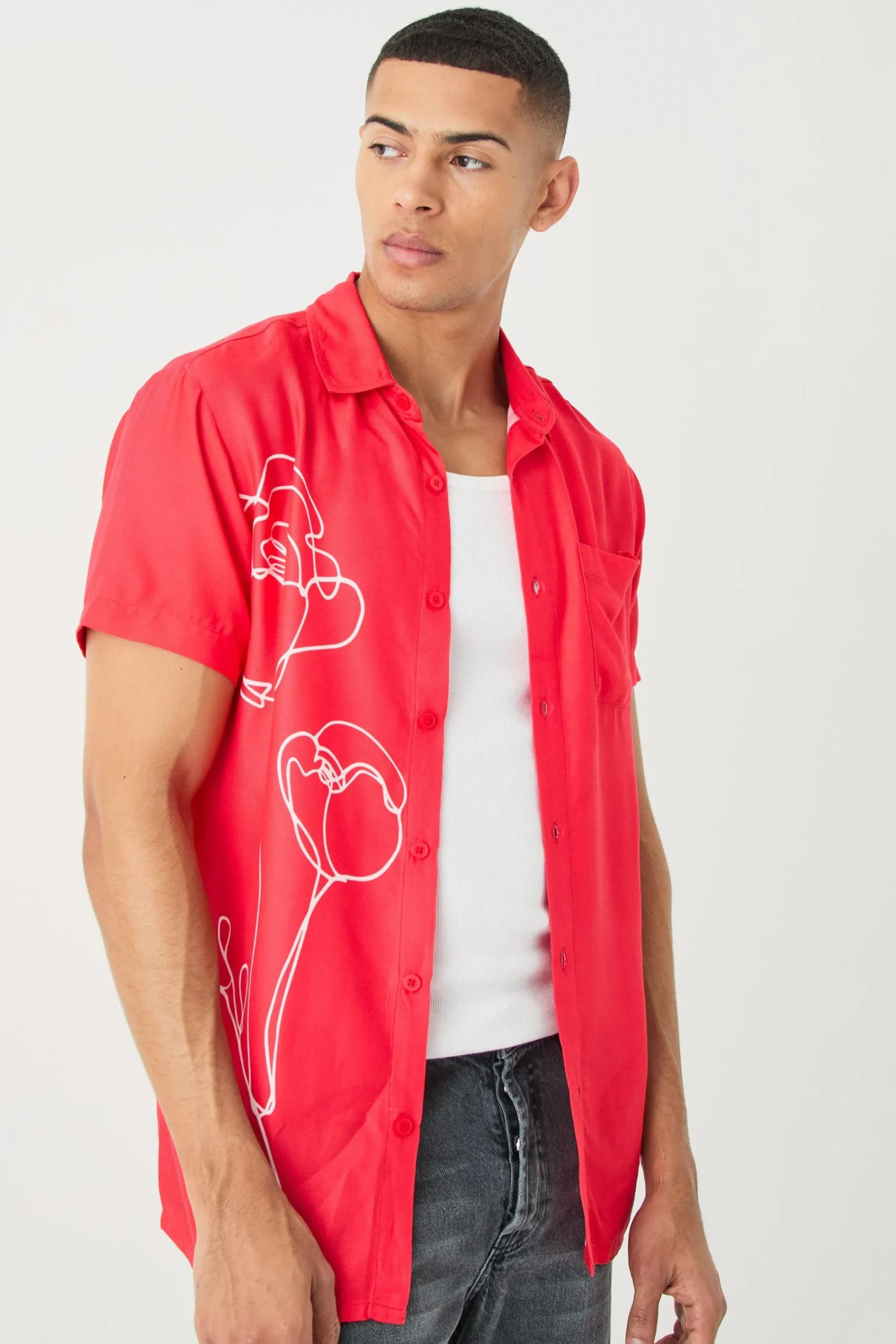 boohooMAN Short Sleeve Viscose Line Flower Shirt | UK| Shirts