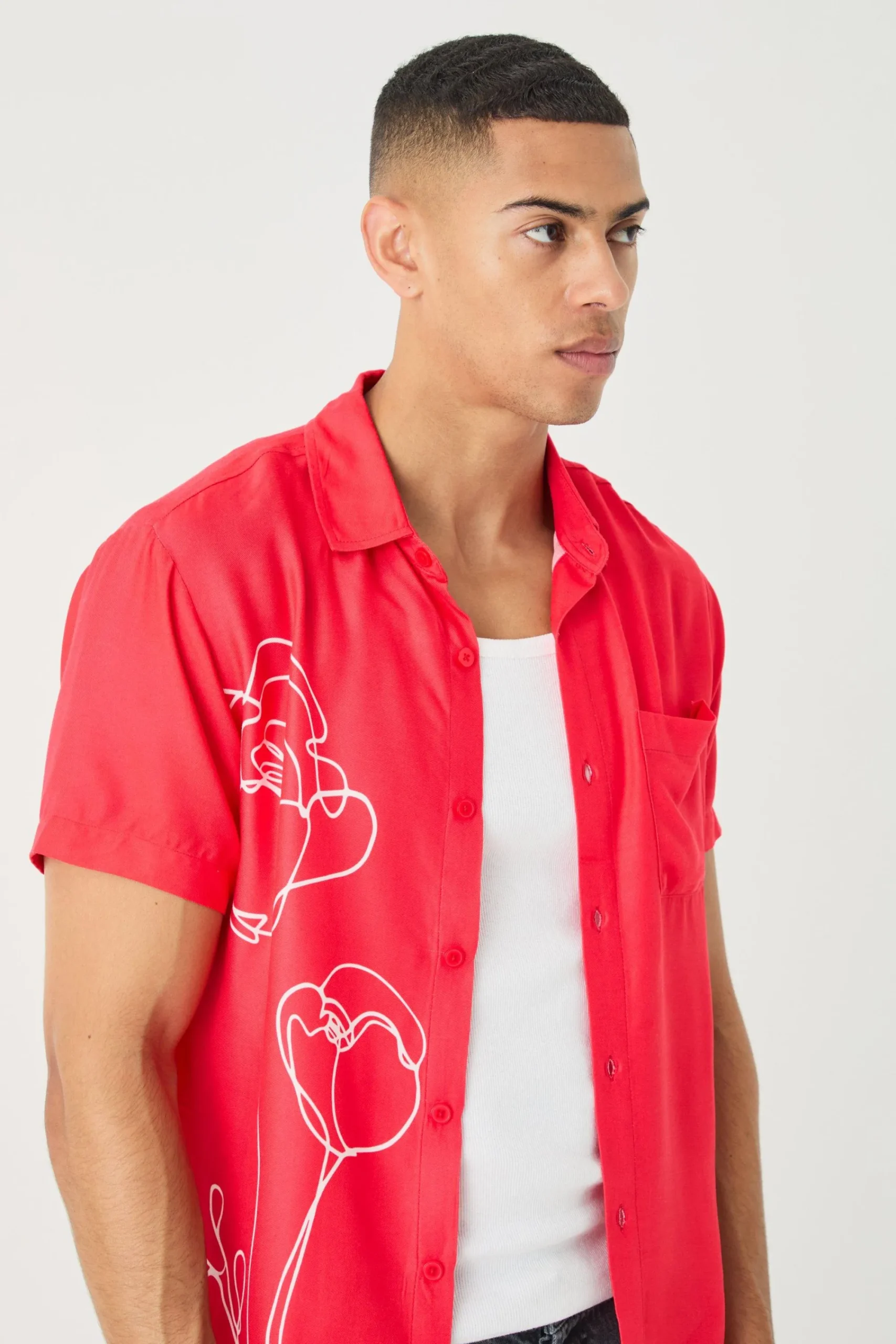 boohooMAN Short Sleeve Viscose Line Flower Shirt | UK| Shirts