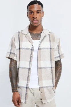 boohooMAN Short Sleeved Oversized Check Linen Shirt | UK| Shirts