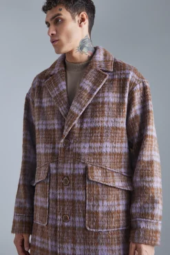 boohooMAN Single Breasted Brushed Check Overcoat | UK| Coats & Jackets