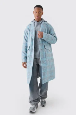 boohooMAN Single Breasted Brushed Check Overcoat | UK| Coats & Jackets