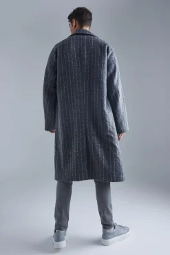 boohooMAN Single Breasted Brushed Stripe Overcoat | UK| Coats & Jackets