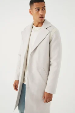 boohooMAN Single Breasted Melton Overcoat With Pu | UK| Coats & Jackets
