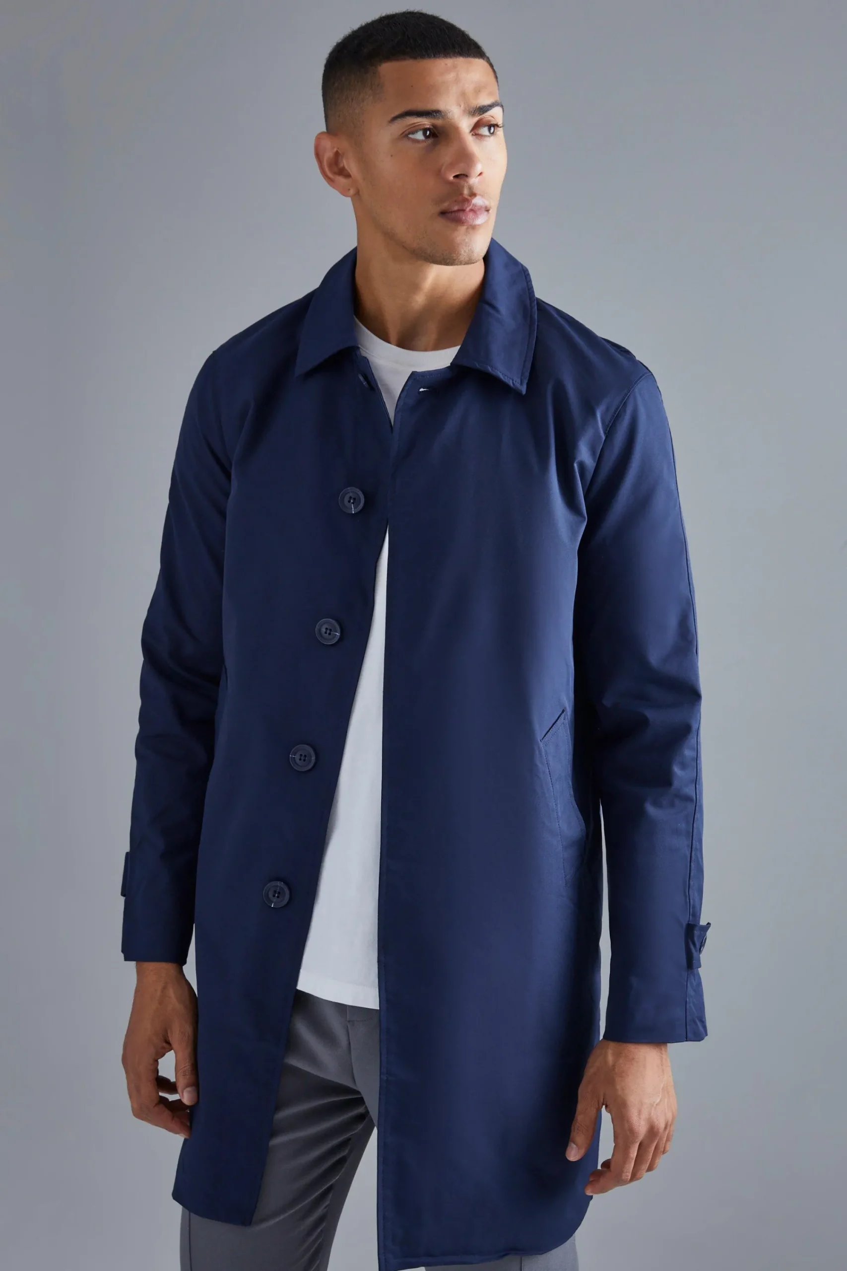 boohooMAN Single Breasted Poly Twill Mac | UK| Coats & Jackets