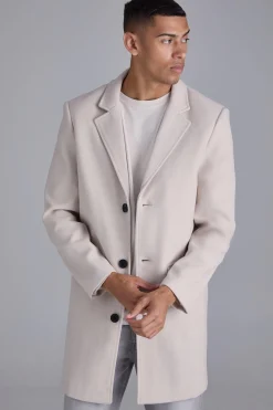 boohooMAN Single Breasted Wool Look Overcoat In | UK| Coats & Jackets