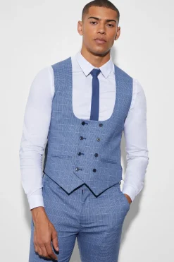boohooMAN Skinny Double Breasted Micro Check Waistcoat | UK| Suits & Tailoring