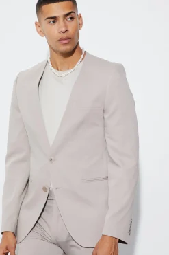 boohooMAN Skinny Fit Collarless Single Breasted Blazer | UK| Suits & Tailoring