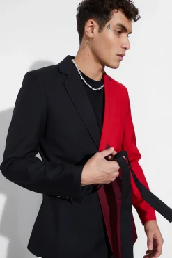boohooMAN Skinny Fit Colour Block Wrap Front Suit | UK| Suits & Tailoring