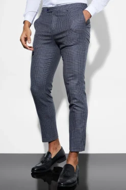 boohooMAN Skinny Fit Cropped Check Suit Trousers | UK| Suits & Tailoring|Trousers
