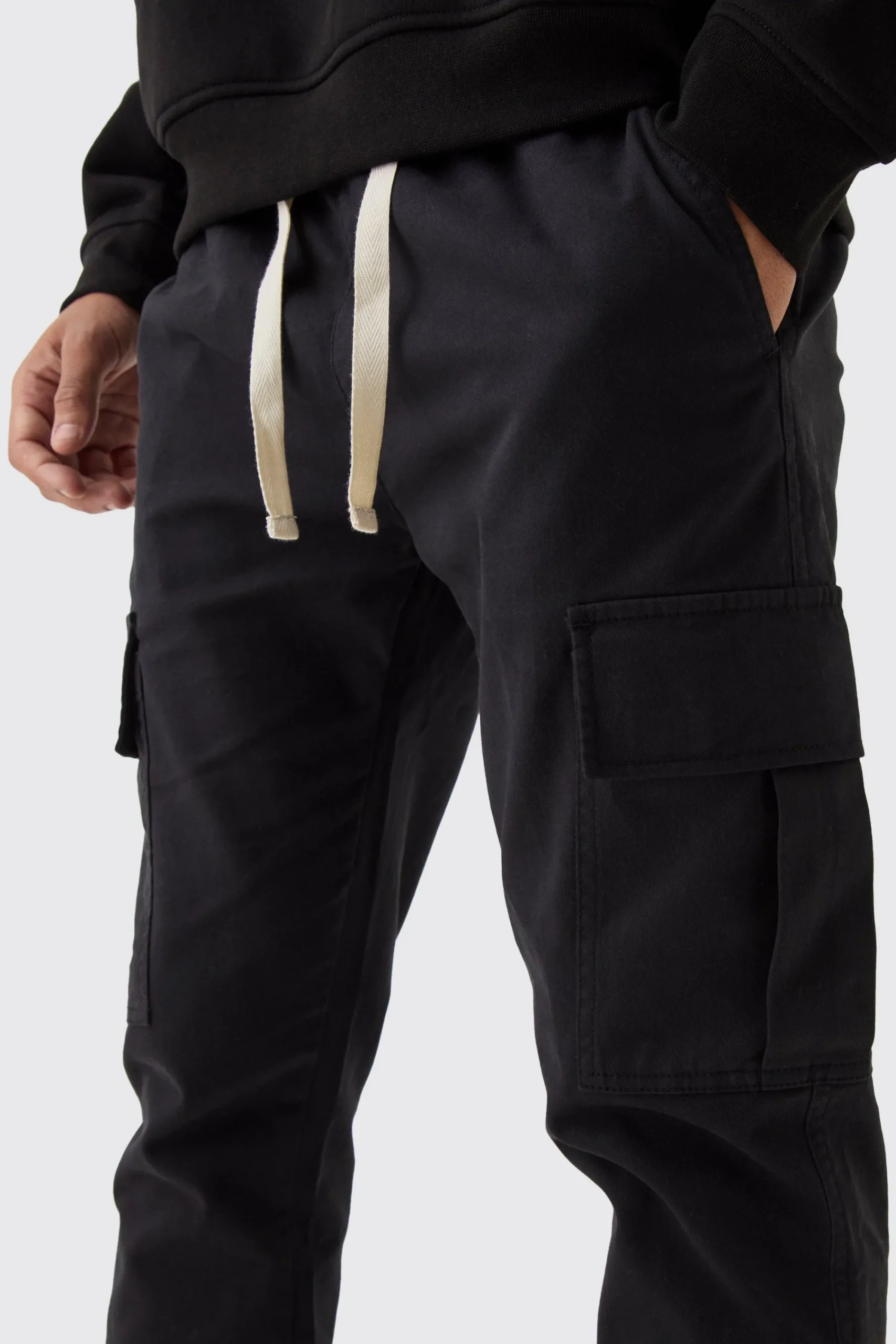 boohooMAN Skinny Fit Elasticated Waist Cuffed Cargo Trousers | UK| Trousers|Cargos