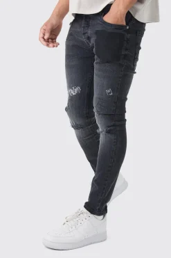 boohooMAN Skinny Fit Graffiti Ripped Jeans With Chain | UK| Trousers|Jeans