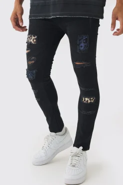 boohooMAN Skinny Fit Rip & Repair Paisley Leopard Jeans | UK| Trousers|Jeans