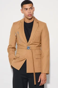 boohooMAN Skinny Fit Single Breasted Wrap Belt Blazer | UK| Suits & Tailoring