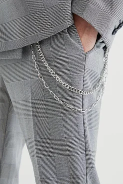 boohooMAN Skinny Flare Pow Check Trouser With Chain | UK| Trousers