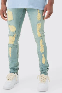 boohooMAN Skinny Stacked Distressed Ripped Jeans In | UK| Trousers|Jeans