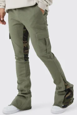 boohooMAN Skinny Stacked Flare Camo Gusset Cargo Trouser | UK| Trousers|Cargos