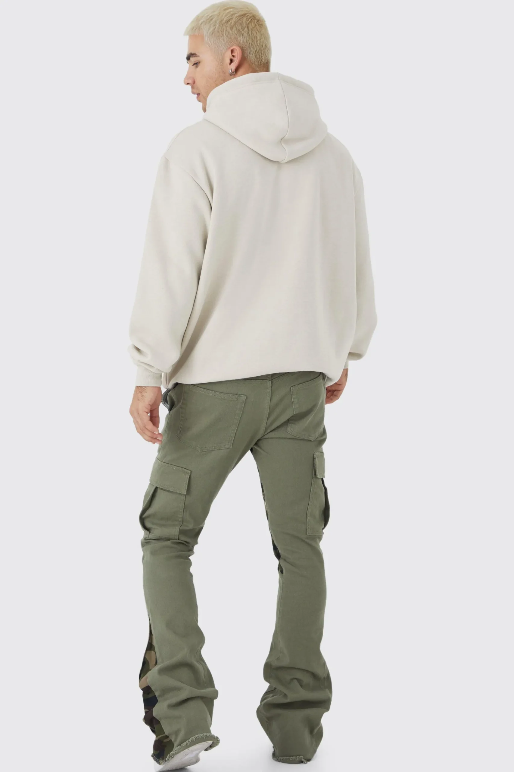 boohooMAN Skinny Stacked Flare Camo Gusset Cargo Trouser | UK| Trousers|Cargos