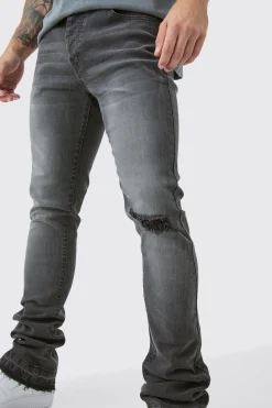 boohooMAN Skinny Stacked Flared Jeans With Knee Rip | UK| Trousers|Jeans
