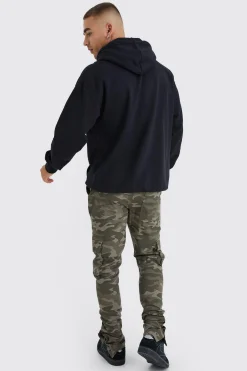 boohooMAN Skinny Stacked Popper Hem Camo Cargo Trouser | UK| Trousers