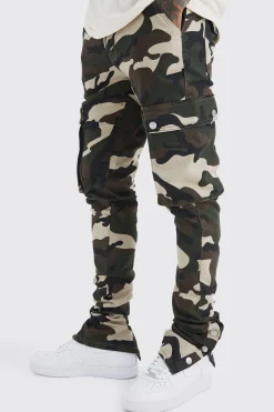boohooMAN Skinny Stacked Popper Hem Camo Cargo Trouser | UK| Trousers|Cargos