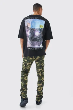 boohooMAN Skinny Stacked Popper Hem Camo Cargo Trouser | UK| Trousers