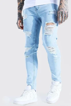 boohooMAN Skinny Stretch All Over Rip Jean | UK| Trousers|Jeans