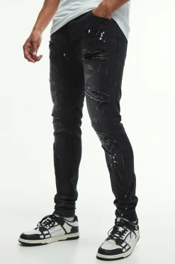 boohooMAN Skinny Stretch All Over Rip & Repair Paint Splatter Jeans | UK| Trousers|Jeans