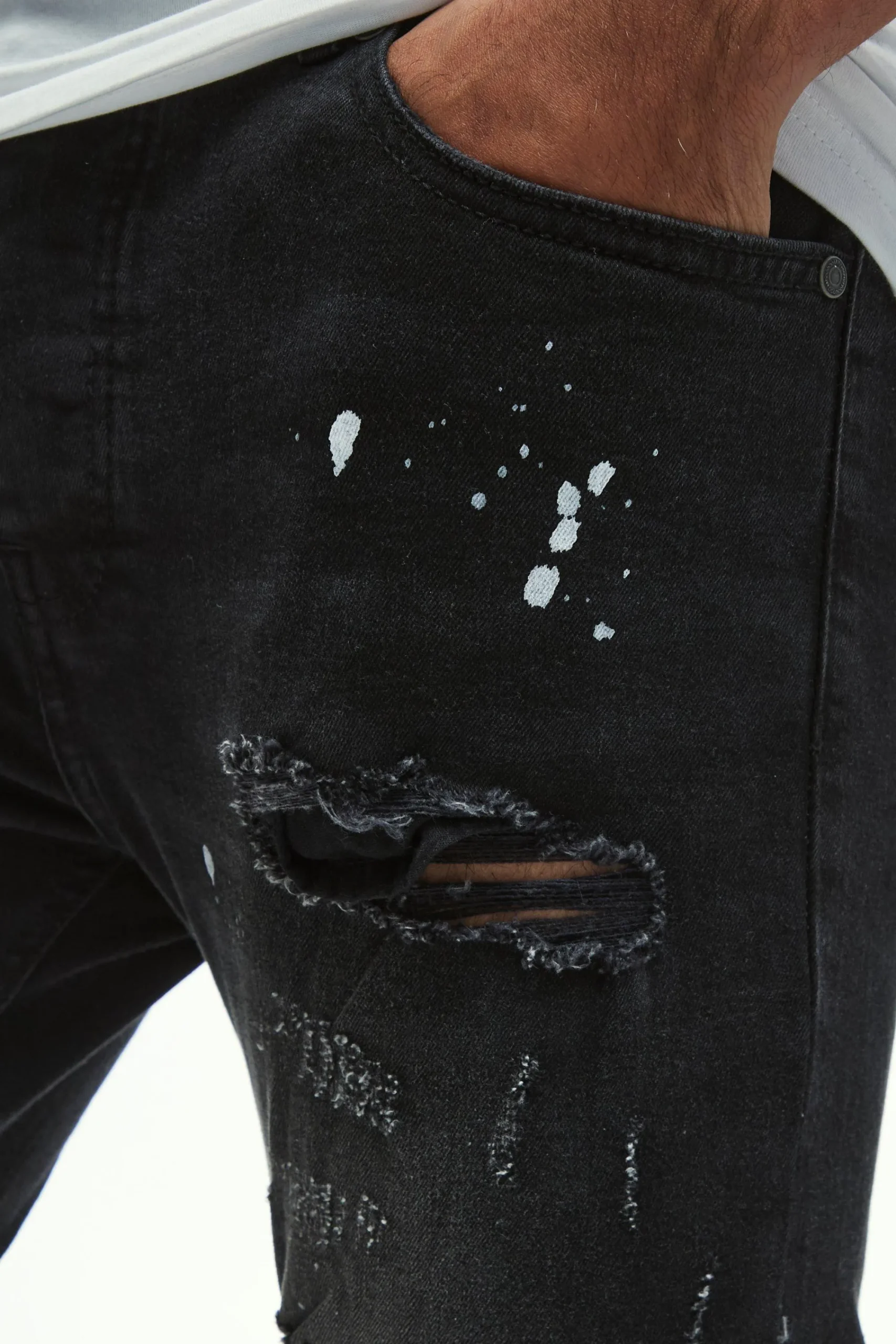 boohooMAN Skinny Stretch All Over Rip & Repair Paint Splatter Jeans | UK| Trousers|Jeans