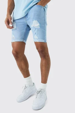 boohooMAN Skinny Stretch Distressed Denim Shorts In | UK| Shorts