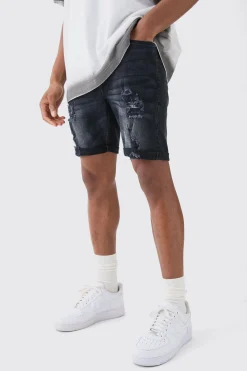 boohooMAN Skinny Stretch Distressed Denim Shorts In | UK| Shorts