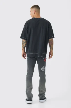 boohooMAN Skinny Stretch Flare Cross Applique Jeans | UK| Trousers|Jeans