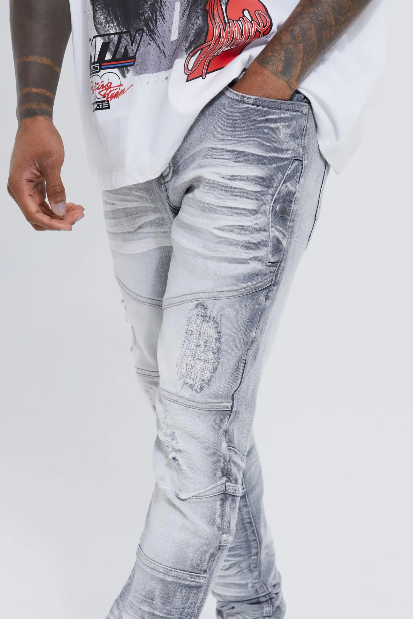 boohooMAN Skinny Stretch Heavy Bleached Ripped Jean | UK| Jeans