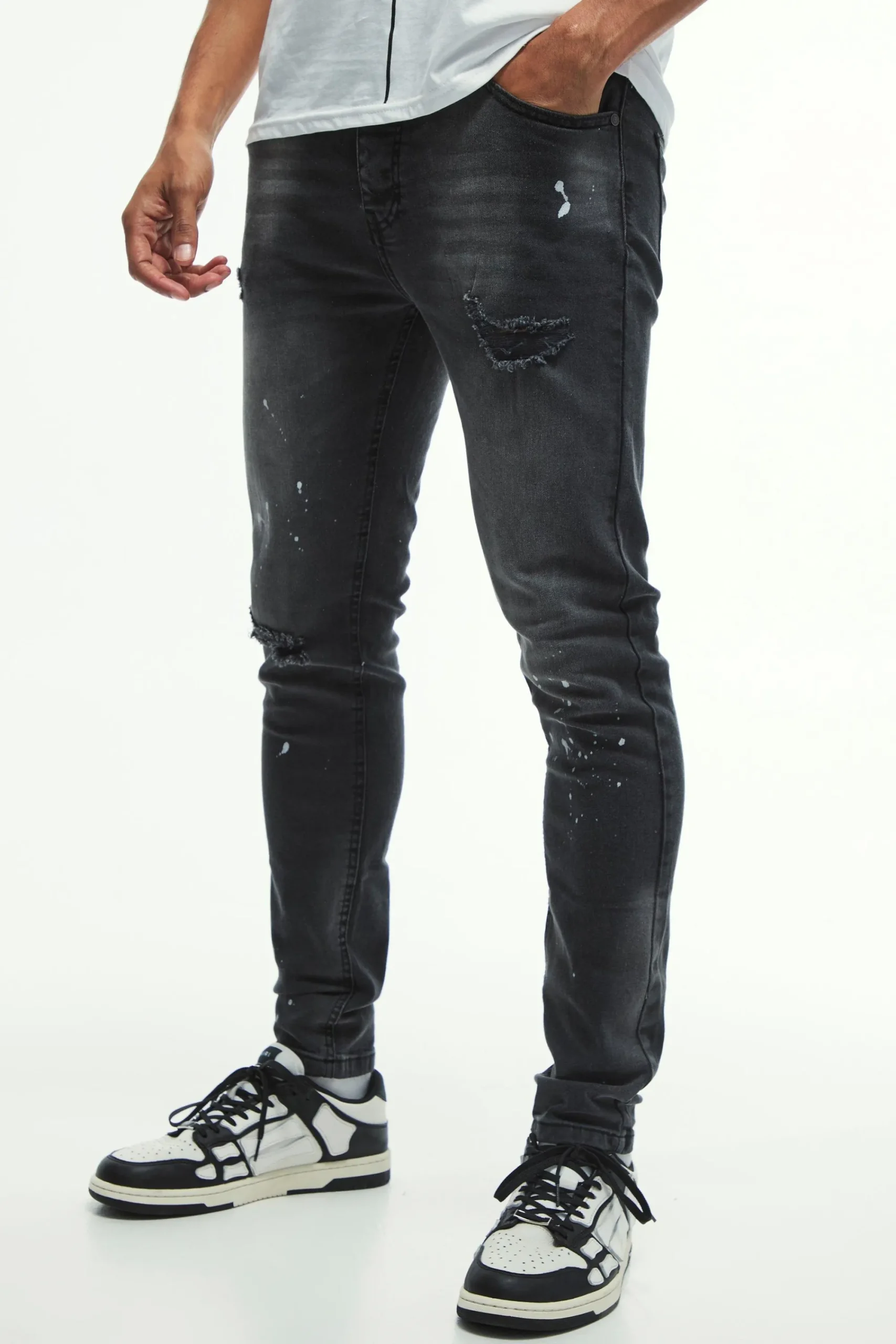 boohooMAN Skinny Stretch Knee Rip Paint Splatter Jeans | UK| Trousers|Jeans