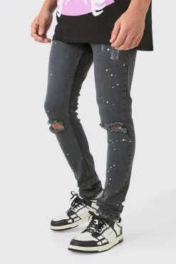 boohooMAN Skinny Stretch Paint Splatter Ripped Jeans | UK| Trousers|Jeans