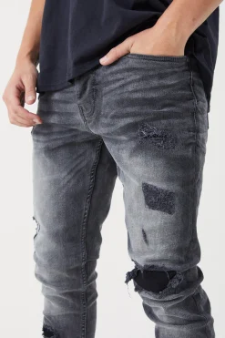 boohooMAN Skinny Stretch Rip & Repair Self Fabric Jeans | UK| Trousers|Jeans
